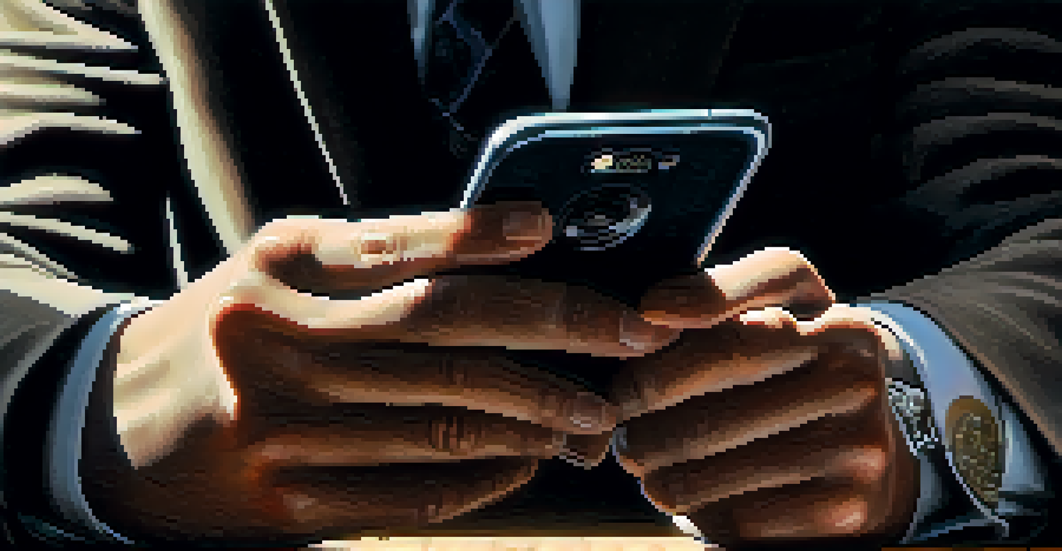 A close-up of hands holding a smartphone, ready to call for help in a tense situation.