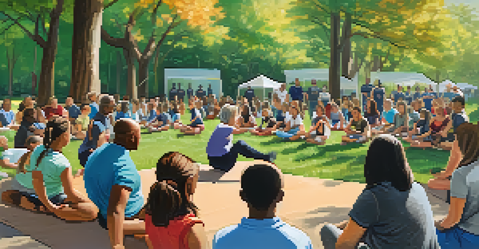 Community members attending an outdoor self-defense workshop in a park, showcasing engagement and learning.