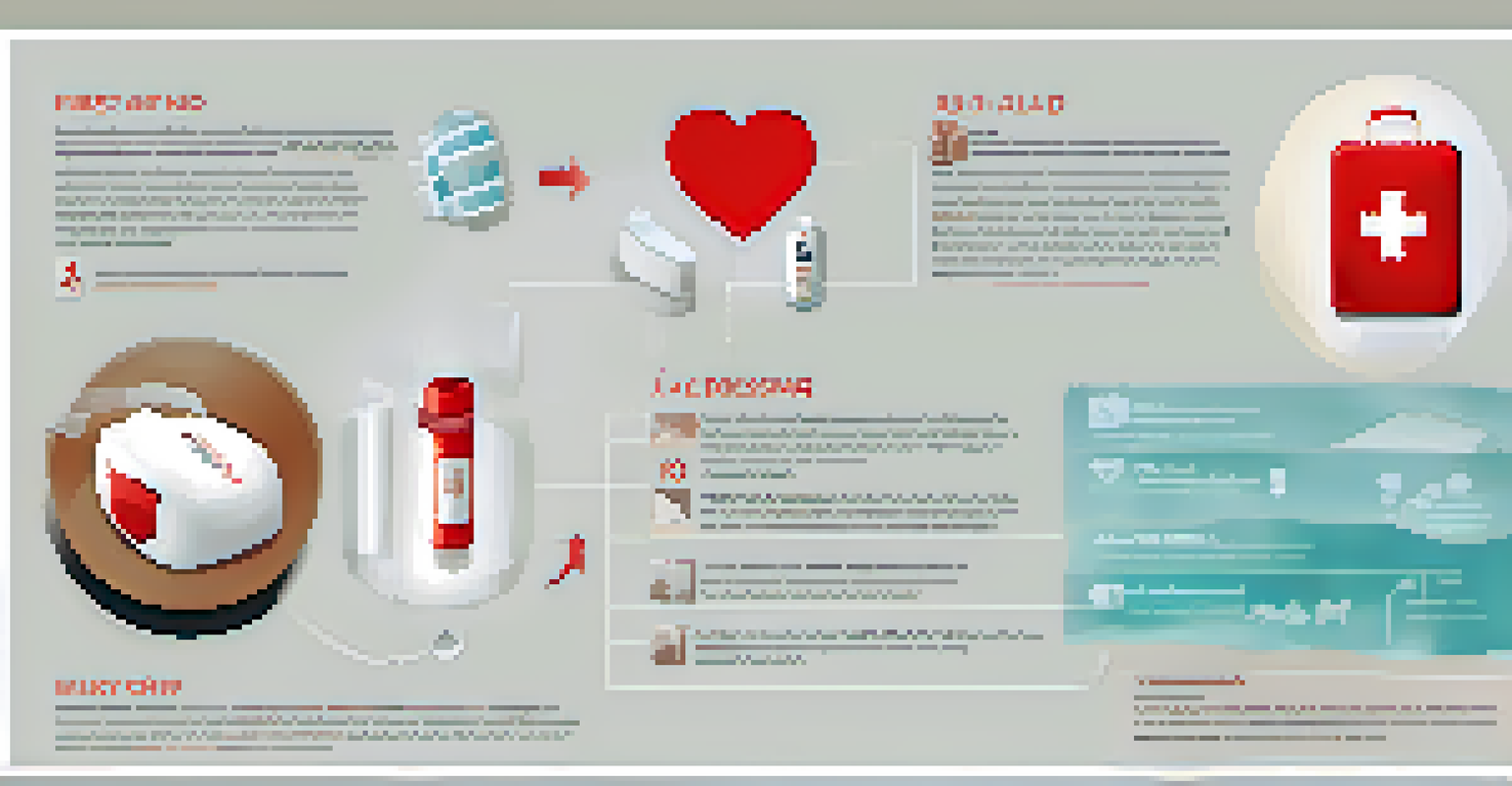An infographic displaying essential first aid techniques with icons and brief descriptions on a soft gradient background.