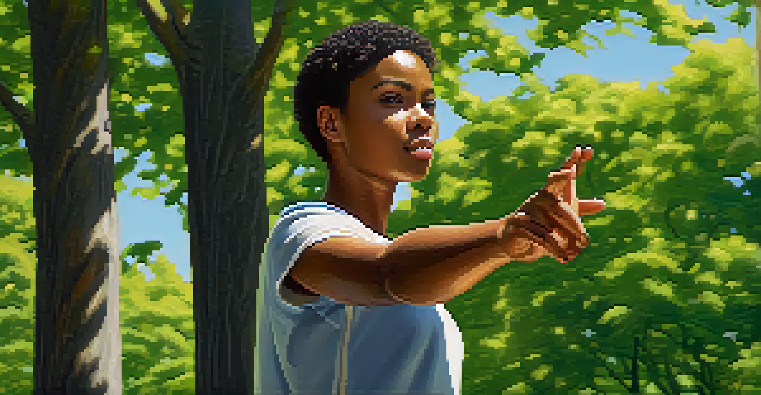 A person confidently asserting their boundaries in a park, demonstrating verbal self-defense.