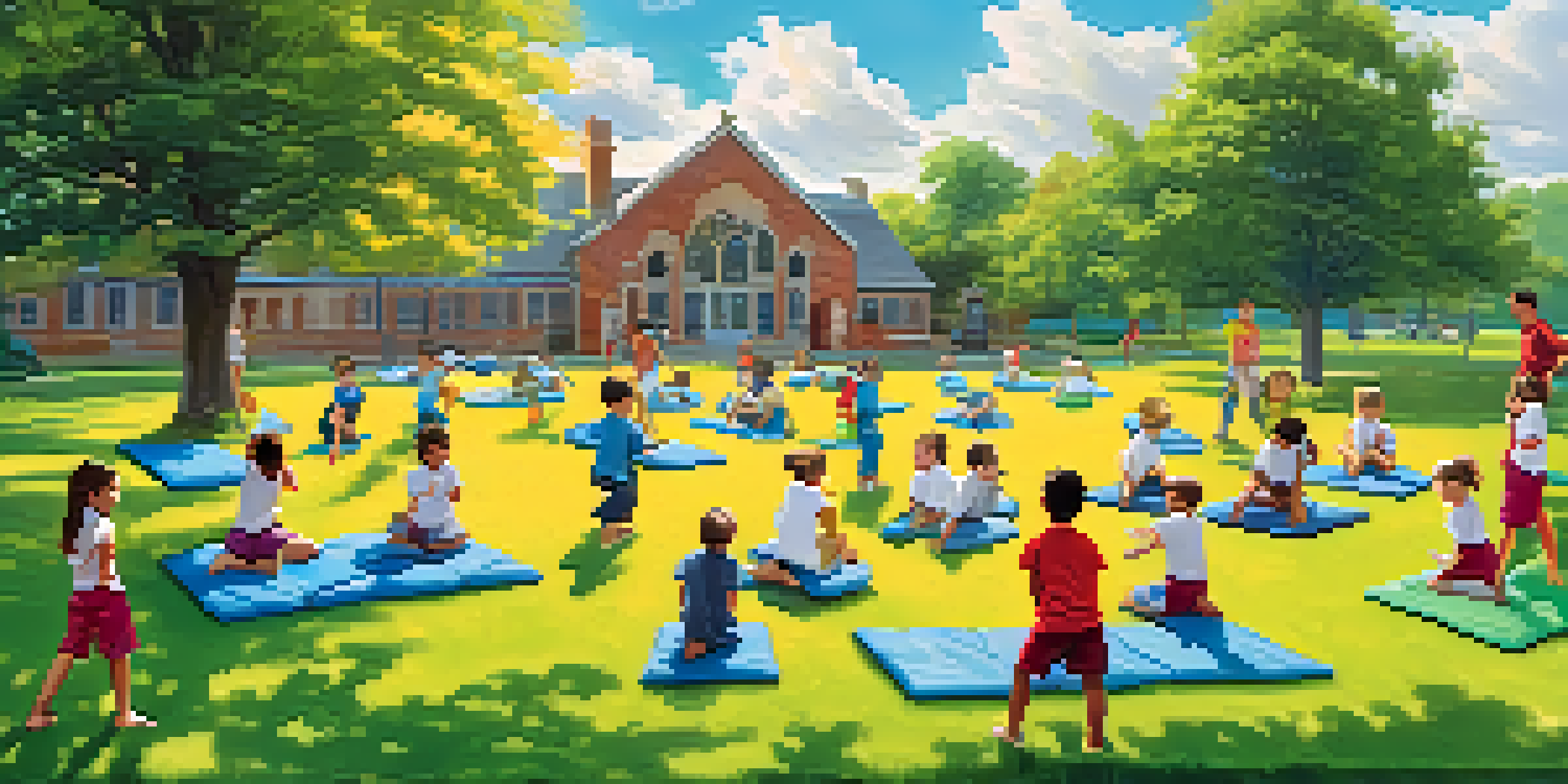 A group of children participating in a self-defense class in a sunny park, with an instructor guiding them.