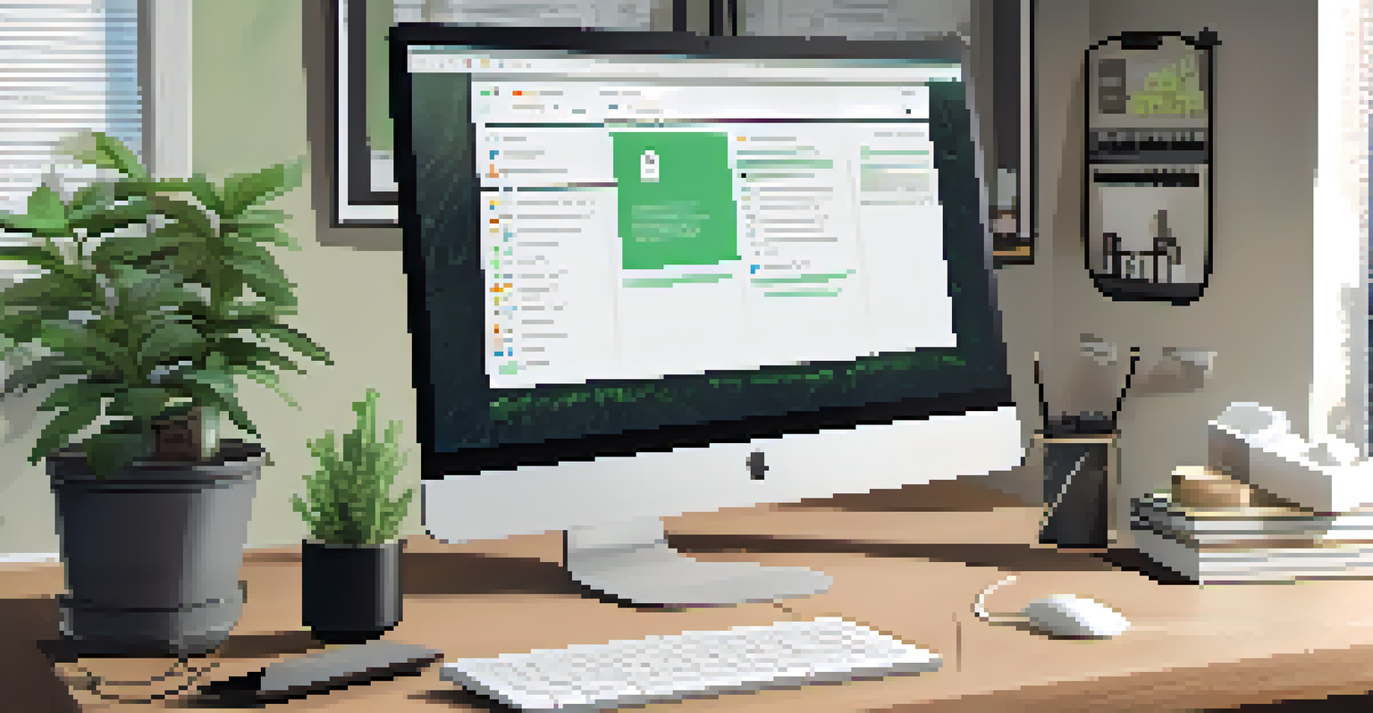 A cozy home office with a computer showing cybersecurity resources, a notepad with notes, and a smartphone in a well-lit environment.