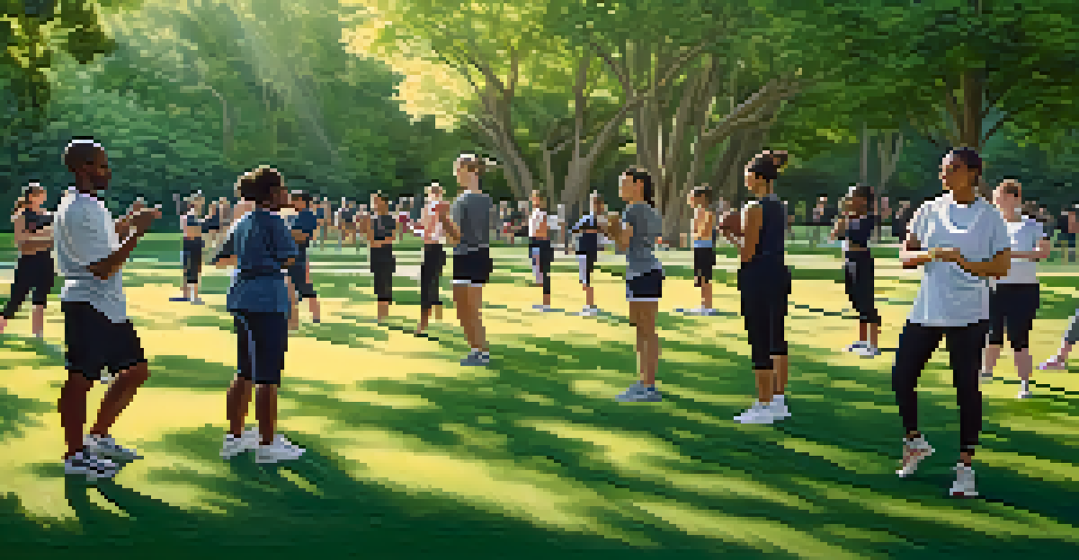 Participants practicing self-defense in pairs outdoors in a park, surrounded by nature.
