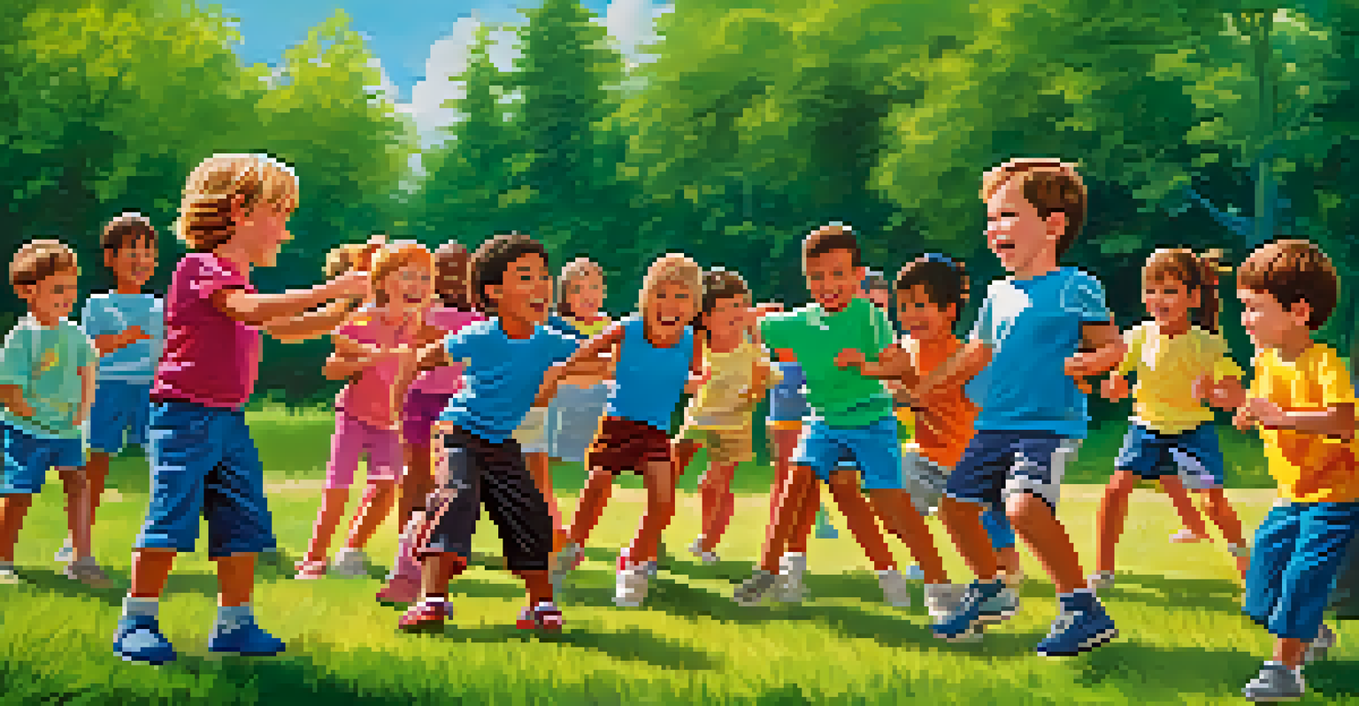 Kids participating in a team-building exercise outdoors, showcasing teamwork and camaraderie in a self-defense class.