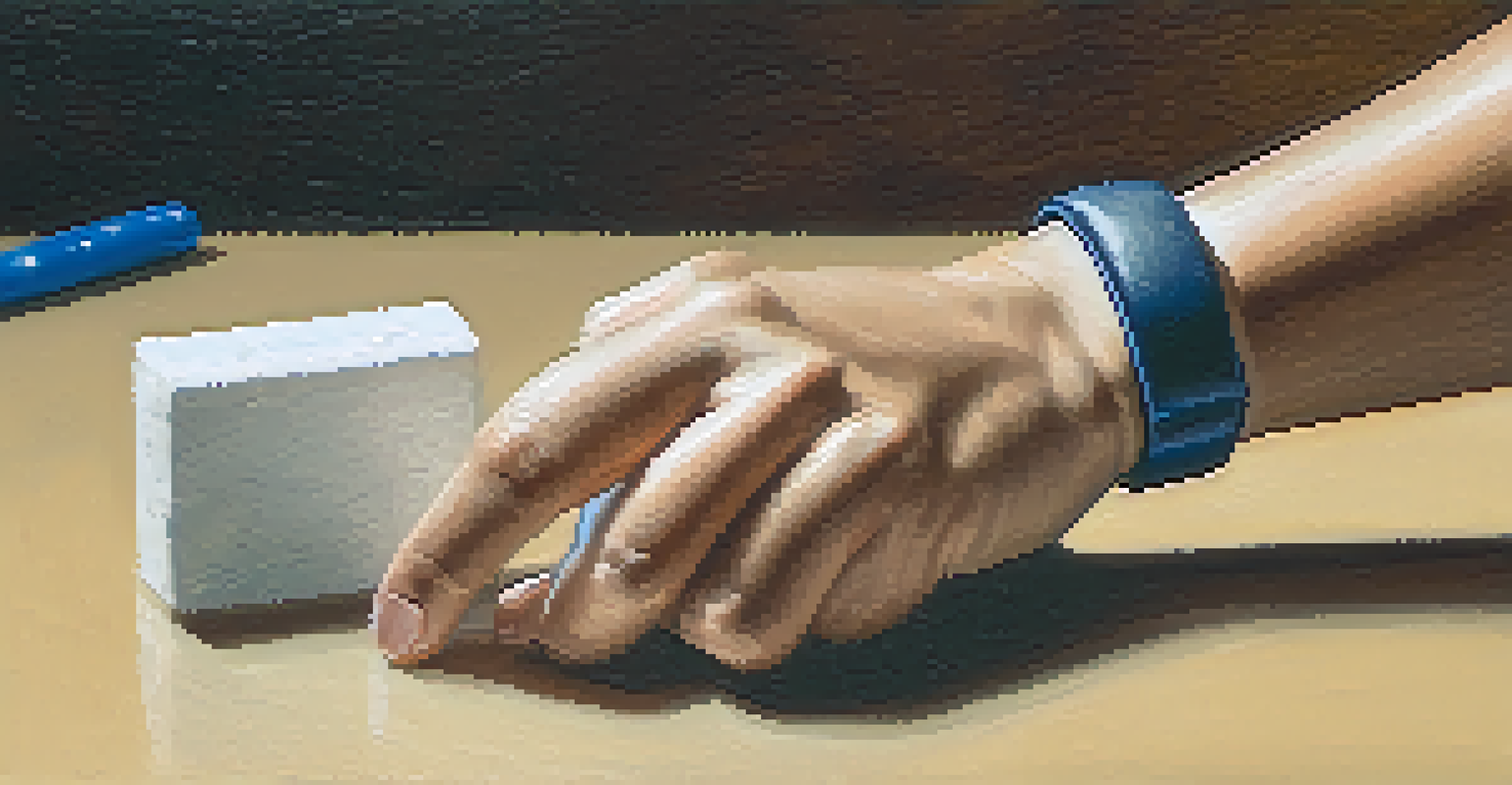 Close-up of a visually impaired person practicing self-defense techniques using tactile aids.