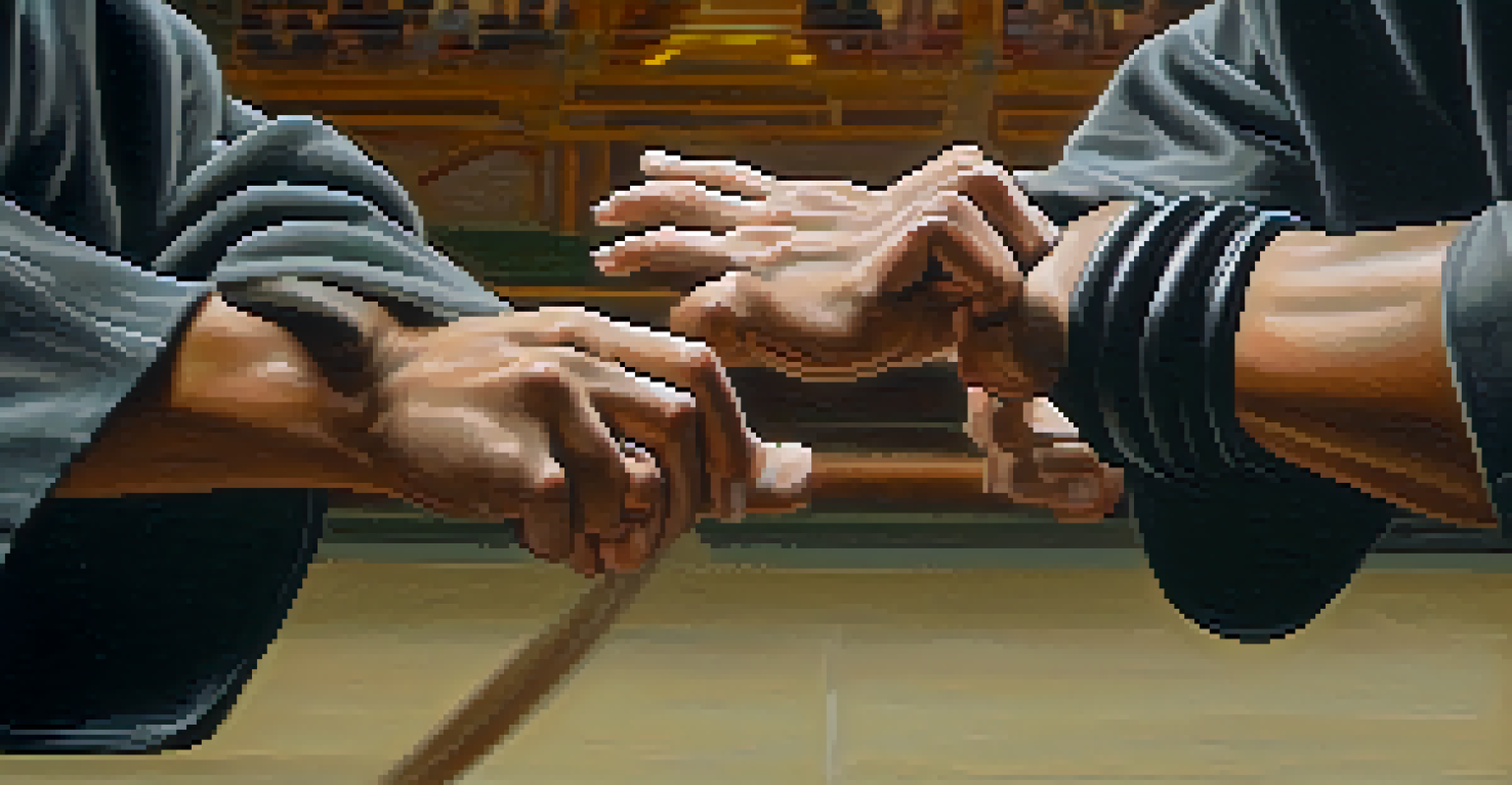 Close-up of hands practicing self-defense techniques, showcasing intricate movements and grips.