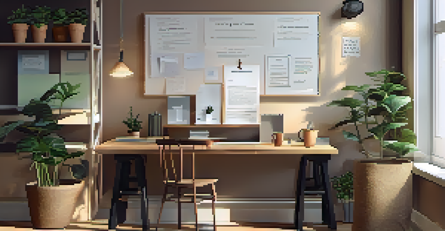 A workspace with a laptop and communication guidelines on a bulletin board, symbolizing clear communication.