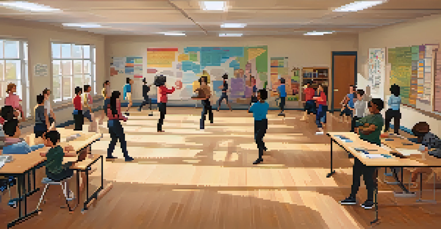 A self-defense workshop in a classroom, with participants practicing techniques under the guidance of an instructor.