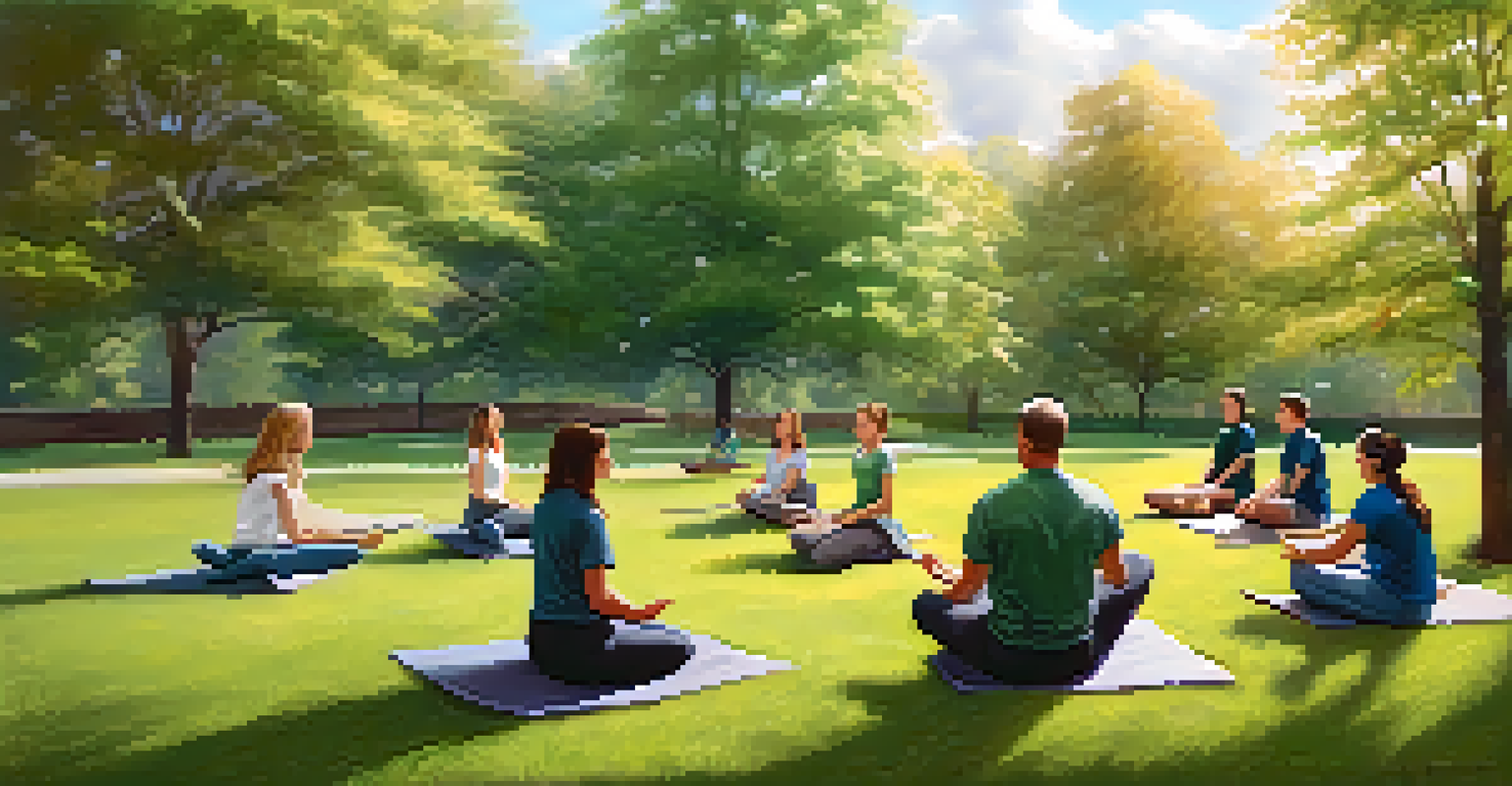 An outdoor self-defense class in a park, with an instructor guiding students through techniques in a serene environment.