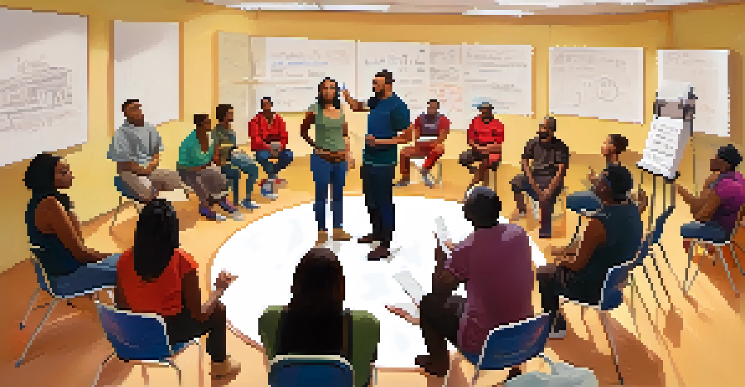 A community workshop about self defense laws with diverse participants and a facilitator at a whiteboard.