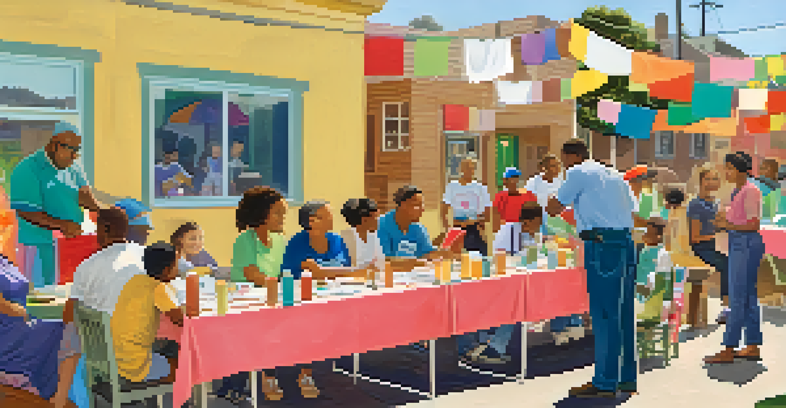 A community workshop with diverse individuals discussing safety and awareness in an outdoor setting.