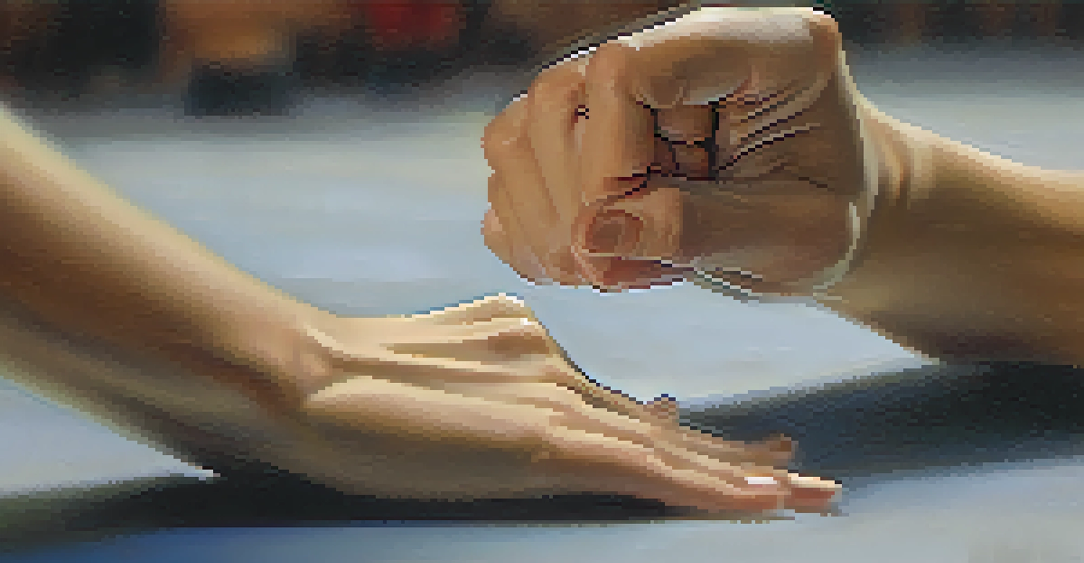 Close-up of a woman's hands demonstrating a wrist escape technique in a self-defense class.