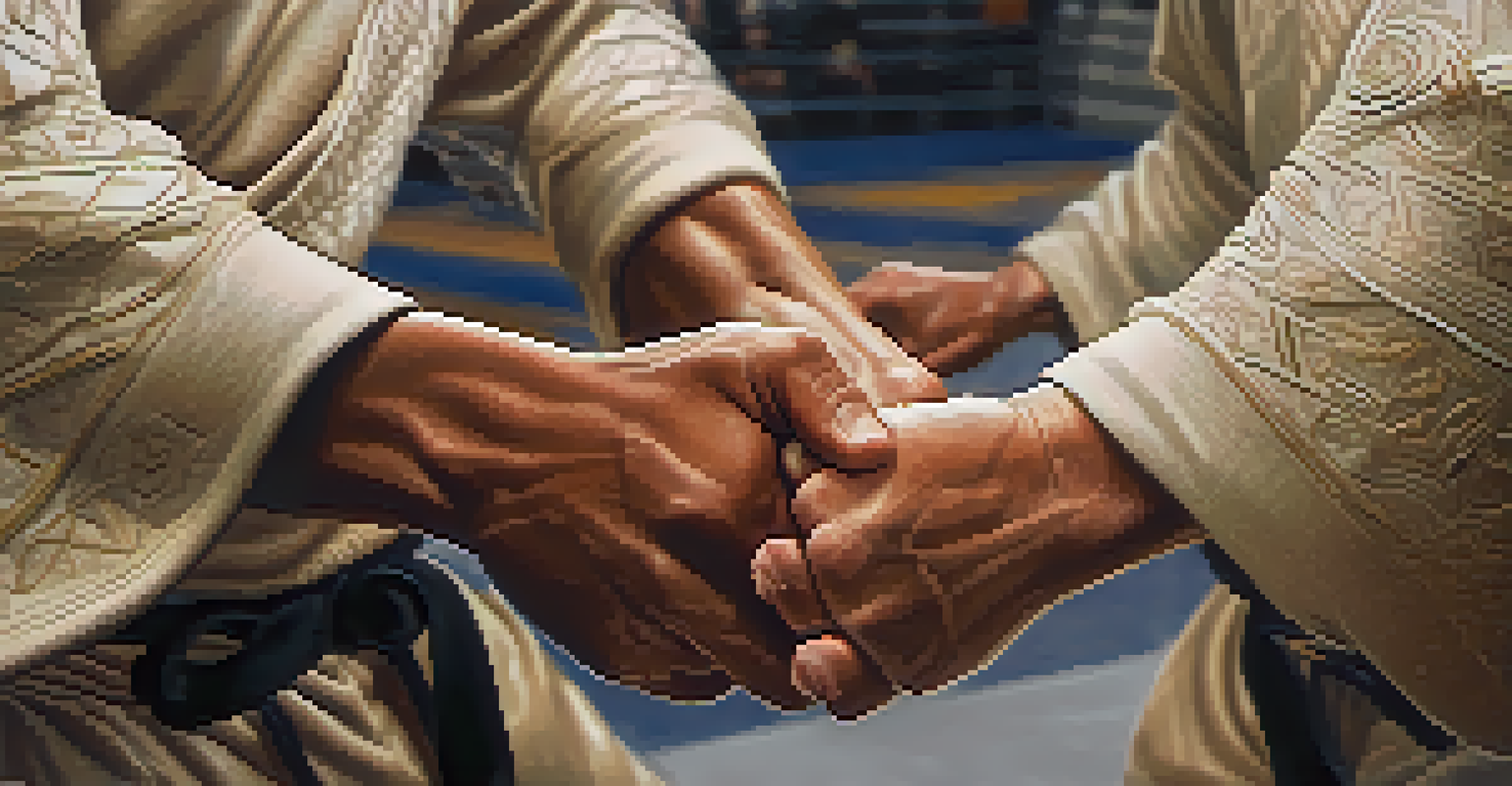 A close-up of hands practicing self-defense moves, showcasing the details of the technique with a blurred background.