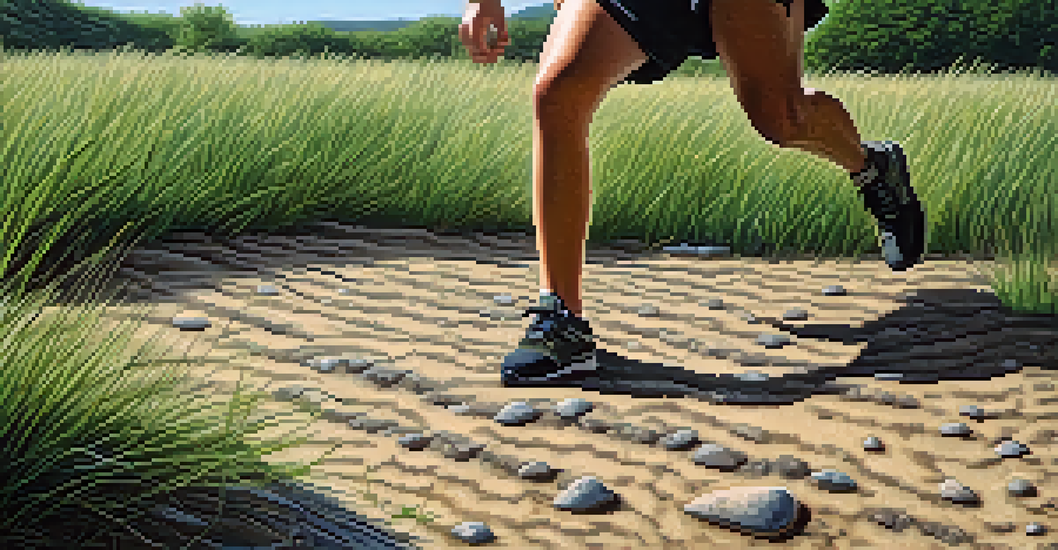 A close-up of various terrains in a natural setting, depicting a person practicing self-defense techniques on slippery ground.