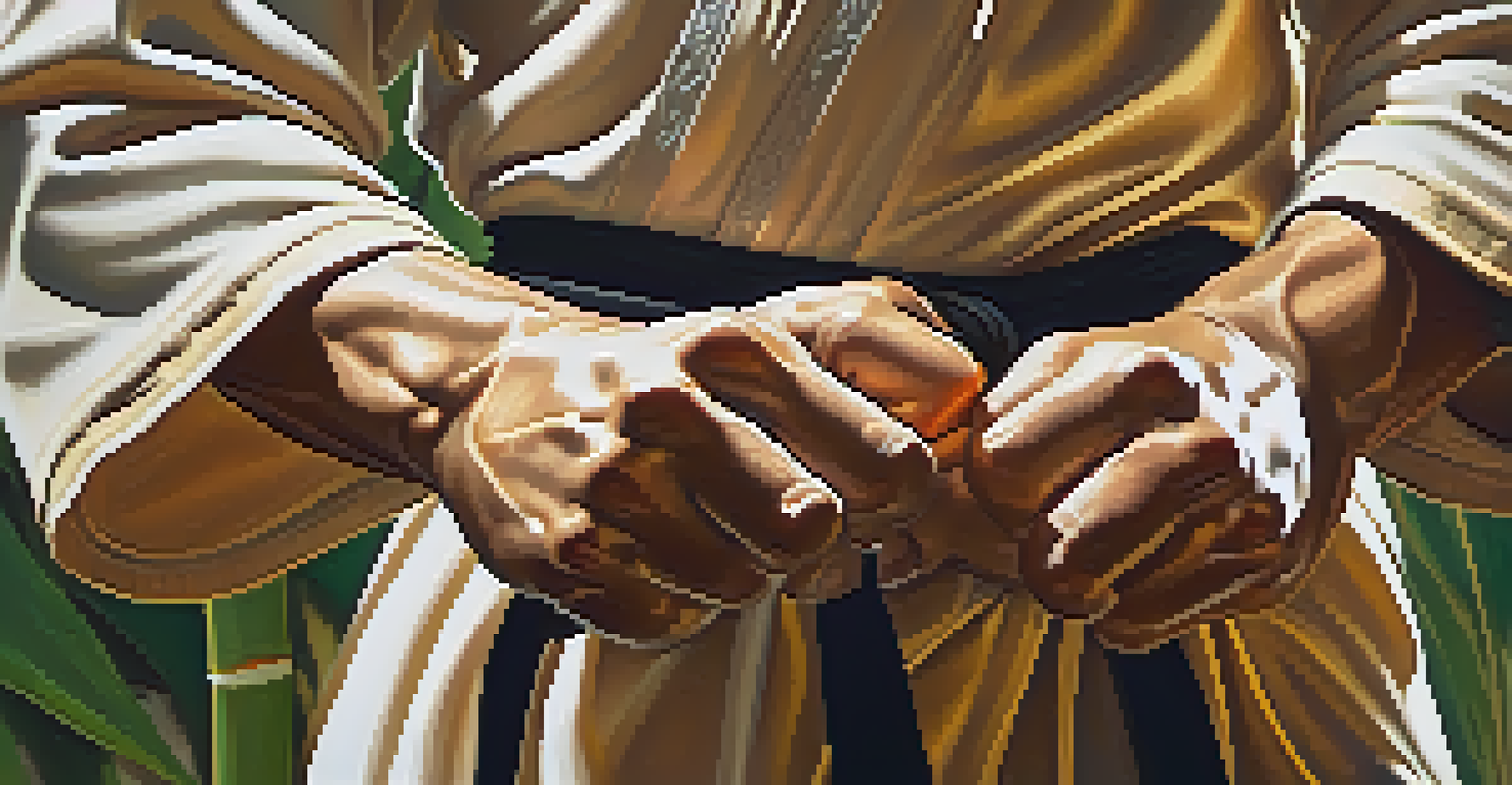 Close-up of a martial artist's hands gripping a bamboo sword, showcasing detail and texture.