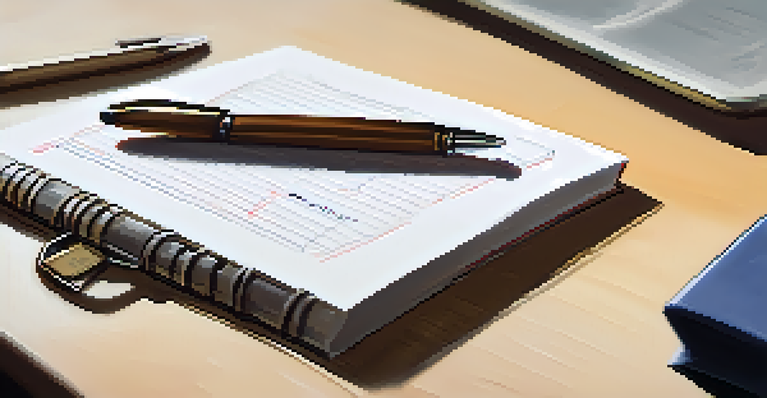 A notepad with a personal self-defense plan and a pen on a calm workspace.