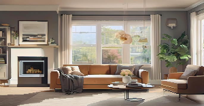 A cozy living room showcasing a modern home security control panel, with comfortable furniture and bright natural light.