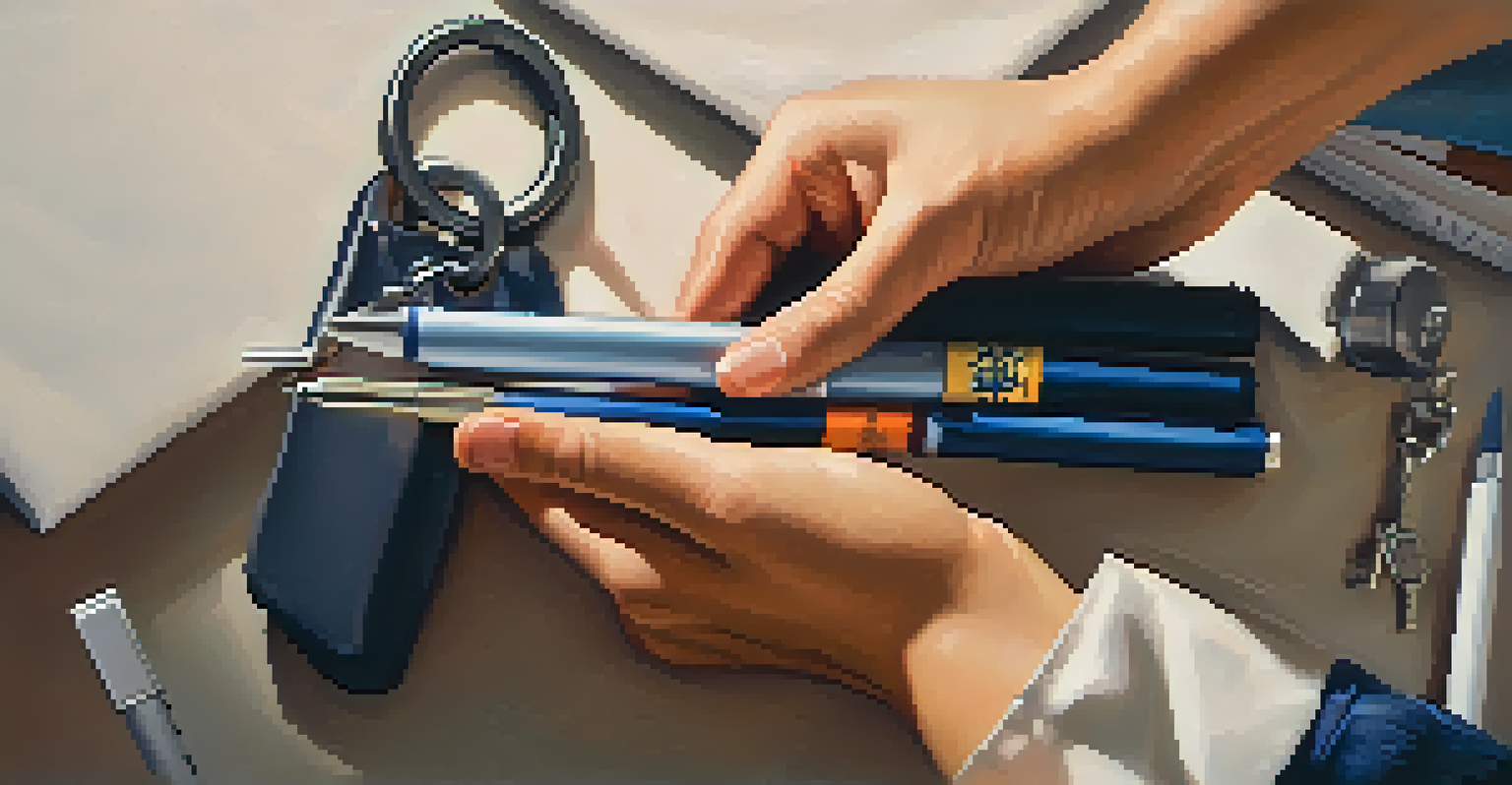 A couple holding keys and pens, showing their use as self-defense tools with warm lighting.