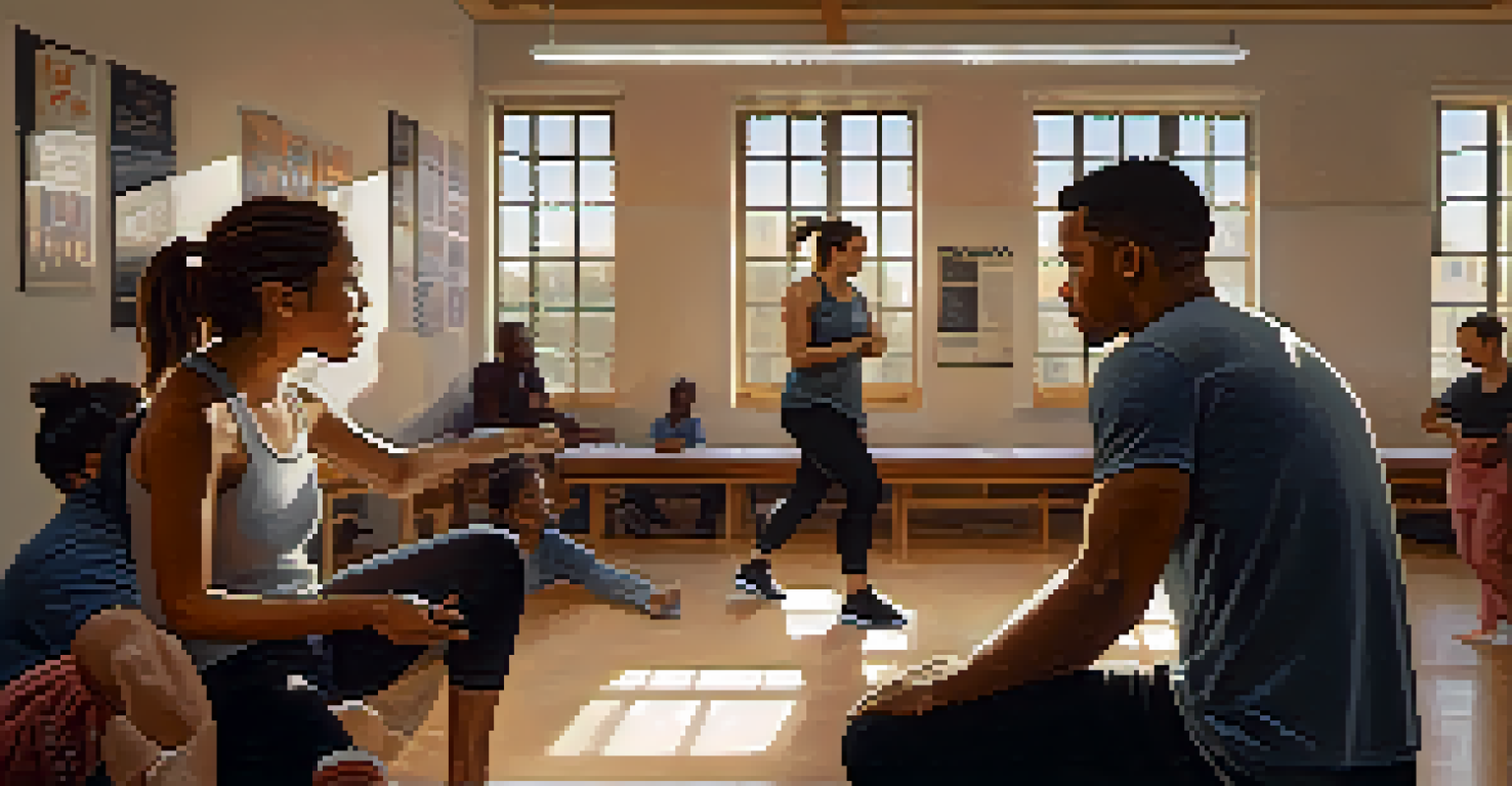 Participants in a self-defense class sharing experiences in a warm and supportive environment.