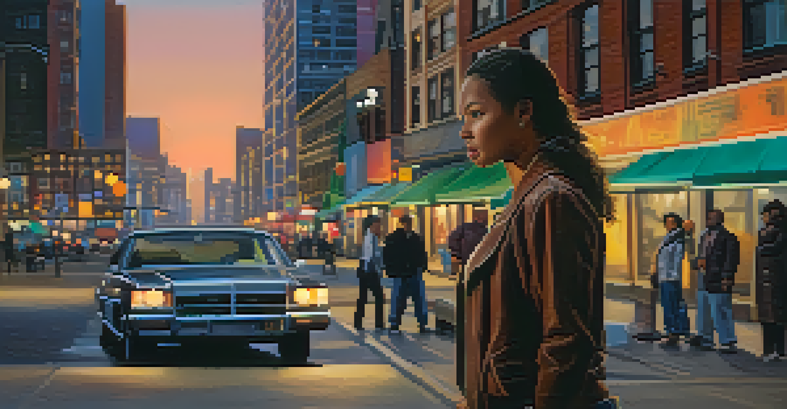 A woman demonstrating self-defense techniques in an urban setting against a shadowy figure.