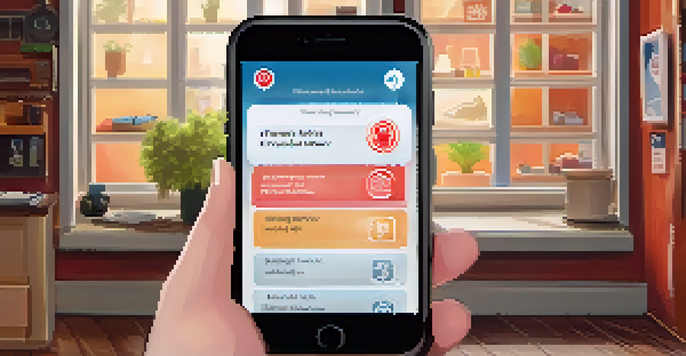 A close-up of a smartphone showing a self-defense app interface with various safety features, held by a person looking concerned in a softly lit indoor setting.