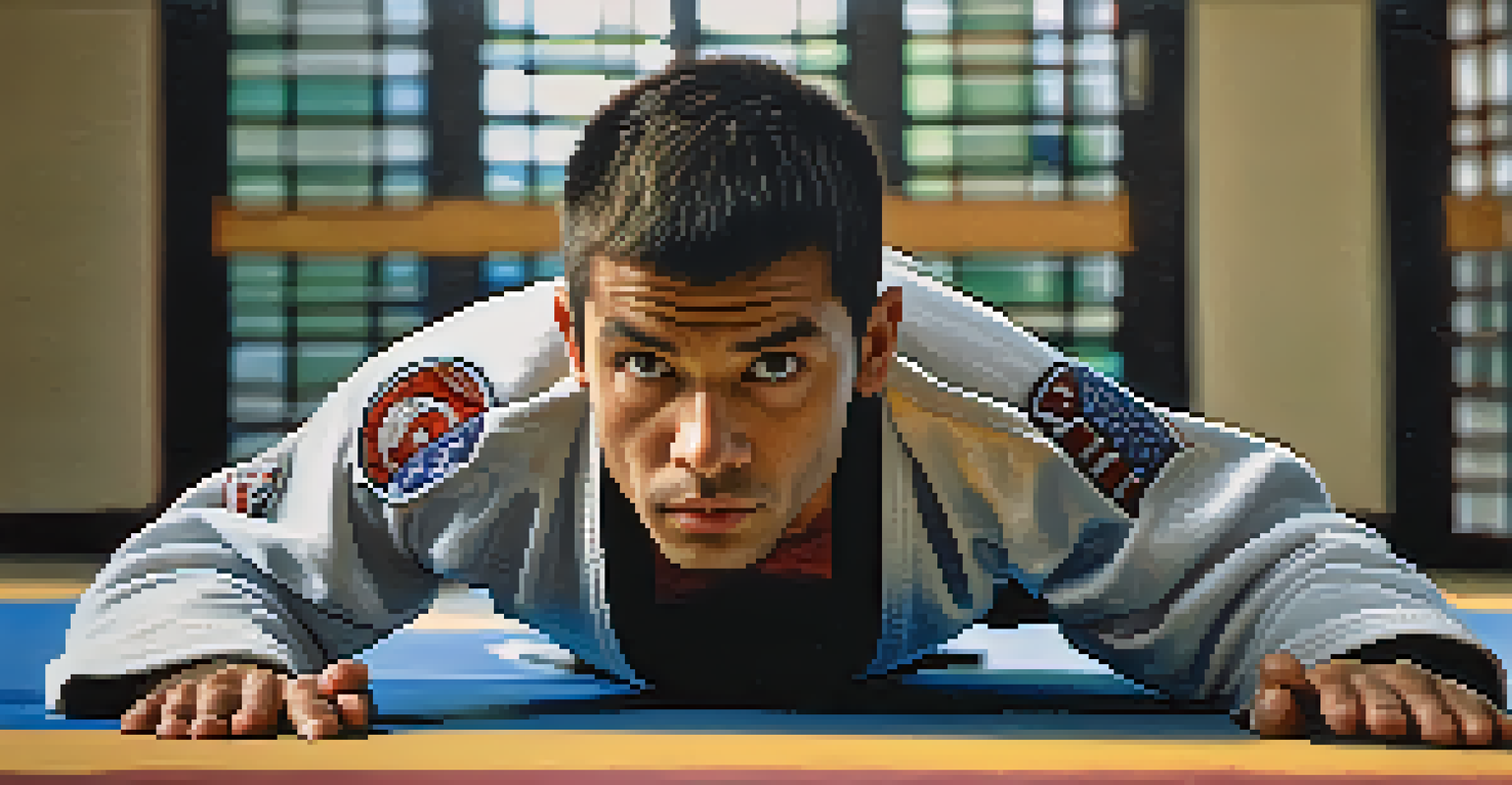 Two individuals practicing Brazilian Jiu-Jitsu on a mat, one in the guard position, with a focus on their expressions.