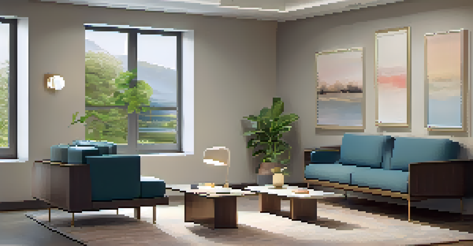 A calming counseling room with comfortable seating and soft lighting, designed for employee support.