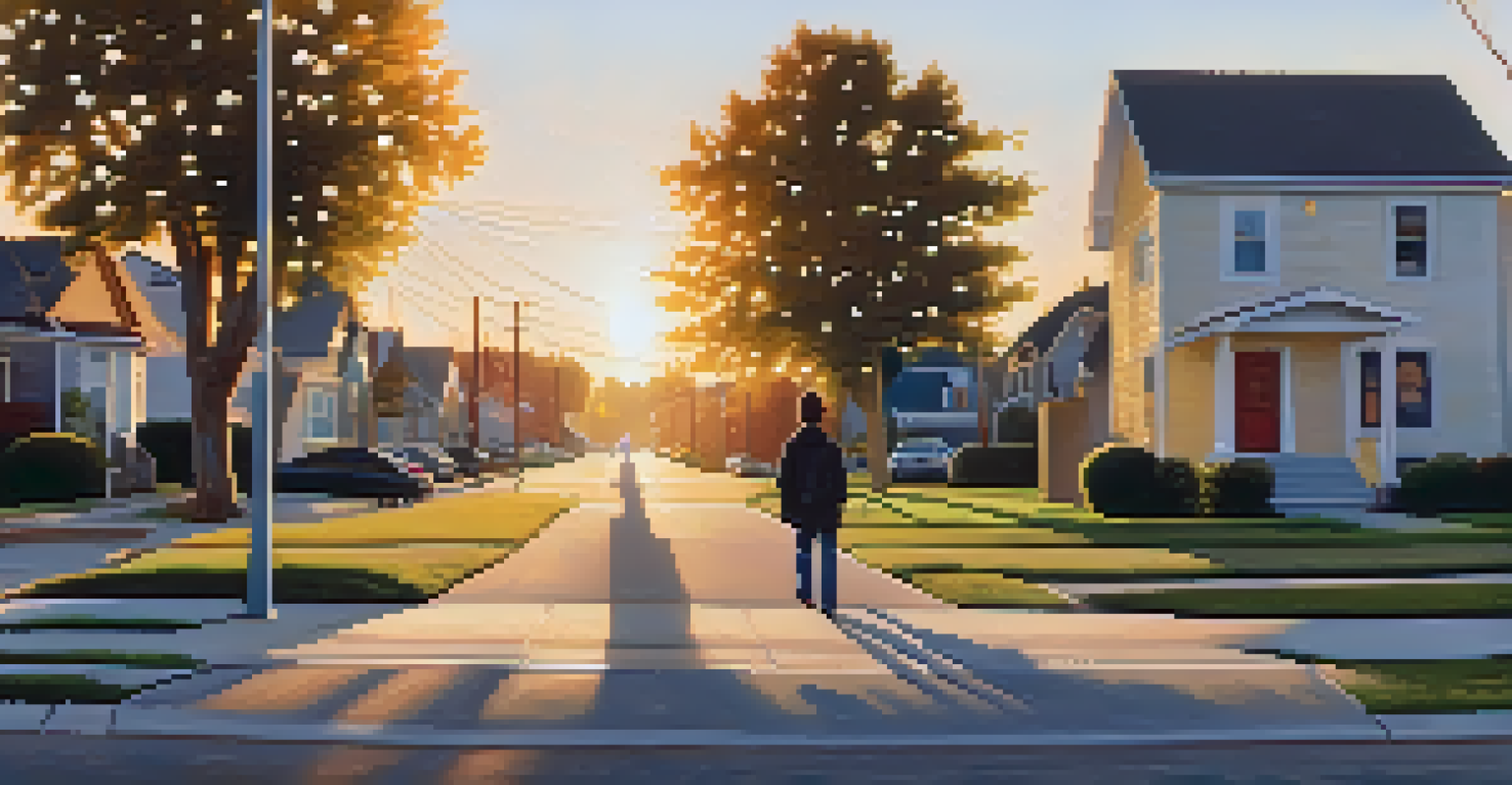 A person walking confidently in a suburban neighborhood during sunset, highlighting the importance of awareness and personal safety in various environments.