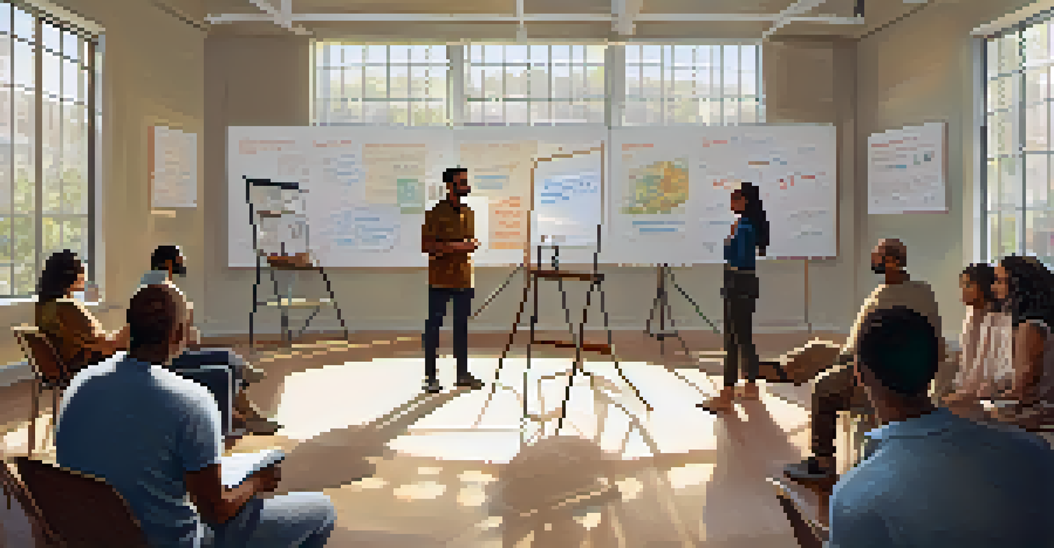 Participants in a workshop discussing empathy and self-defense, seated in a circle with a whiteboard in the background.