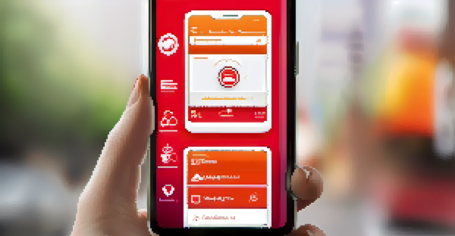 A close-up of a smartphone displaying an emergency app interface, with a hand holding it in focus.