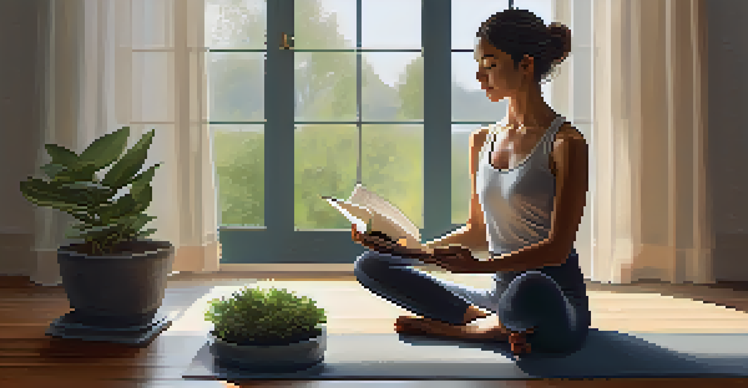 A person practicing mindfulness on a yoga mat in a peaceful indoor space with natural light.