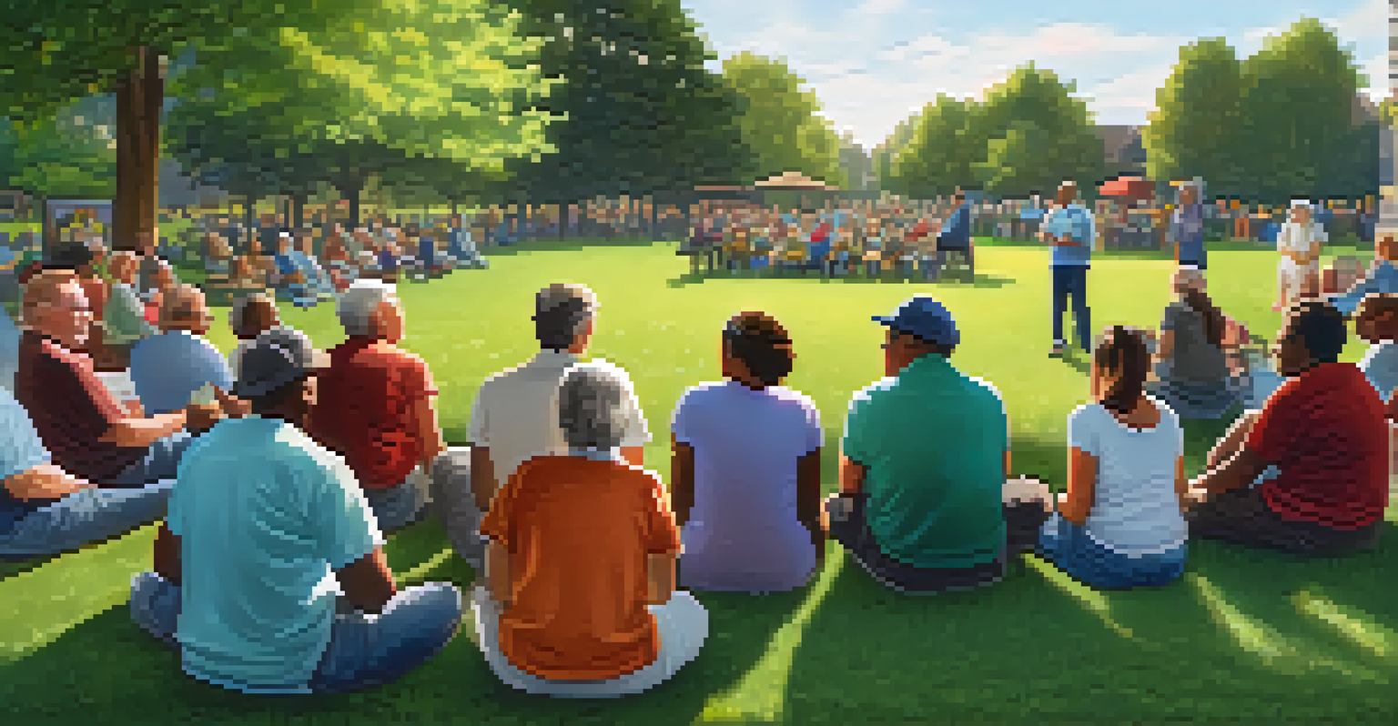 Residents gathered in a circle at a community meeting in a park, discussing safety issues.