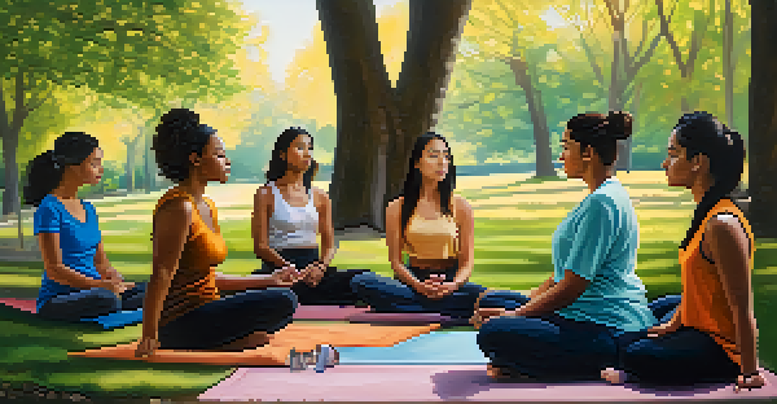 A group of women practicing situational awareness exercises in a park, surrounded by nature.