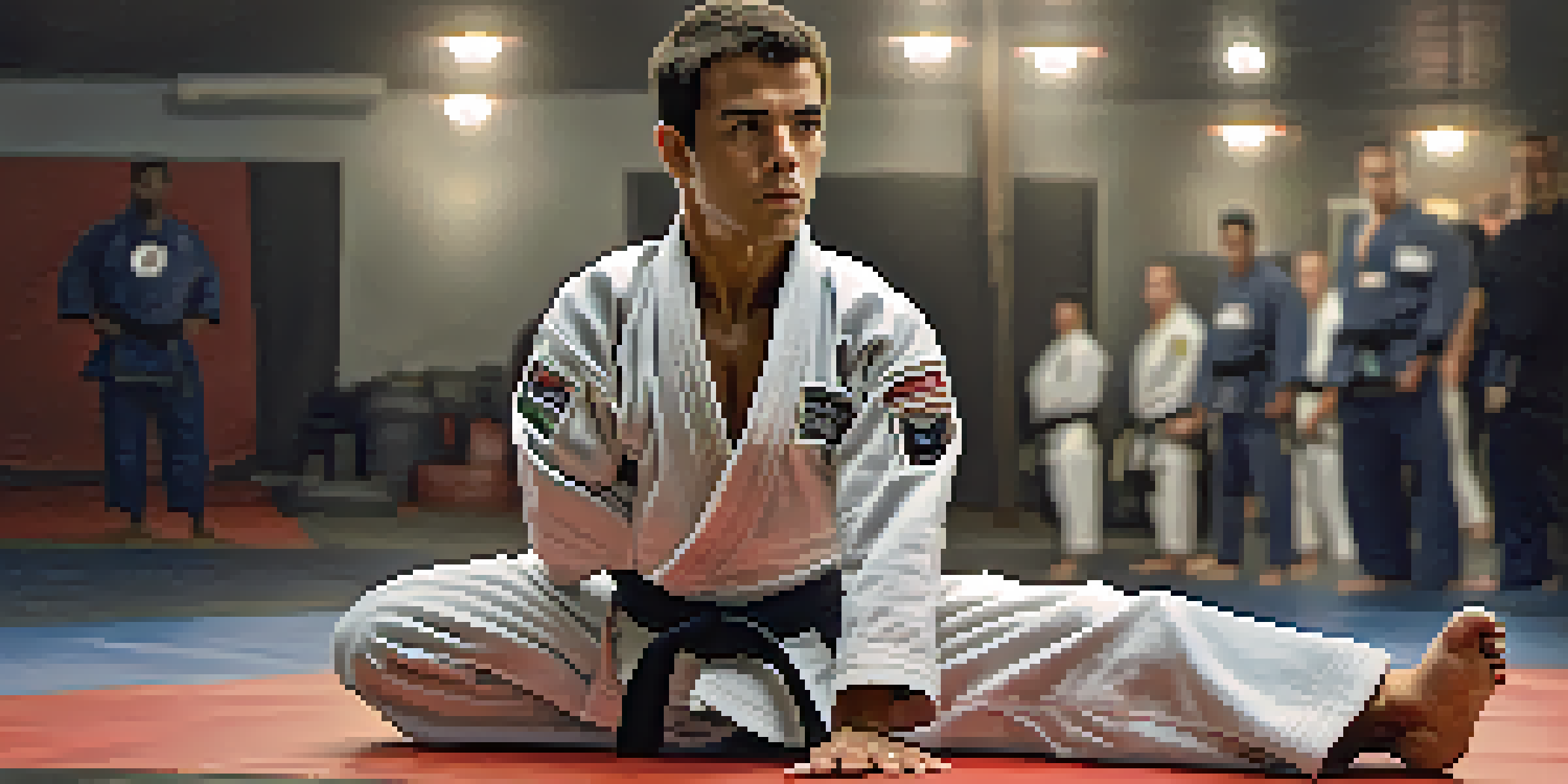 A Brazilian Jiu-Jitsu practitioner in a guard position on a mat, focused on their technique.