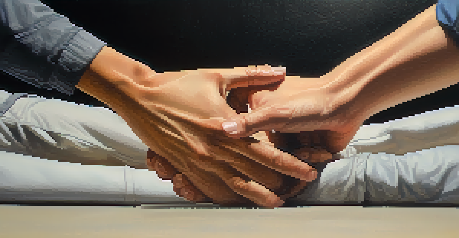A close-up of a couple's hands practicing a self-defense move, highlighting trust and connection.