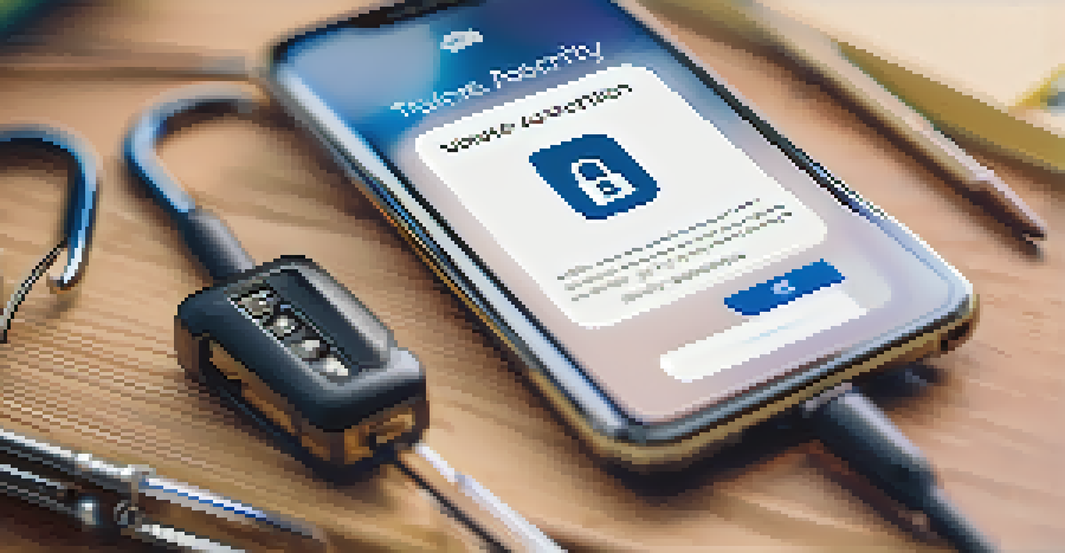 A close-up view of a smartphone showing a two-factor authentication screen, with office supplies blurred in the background to emphasize security.