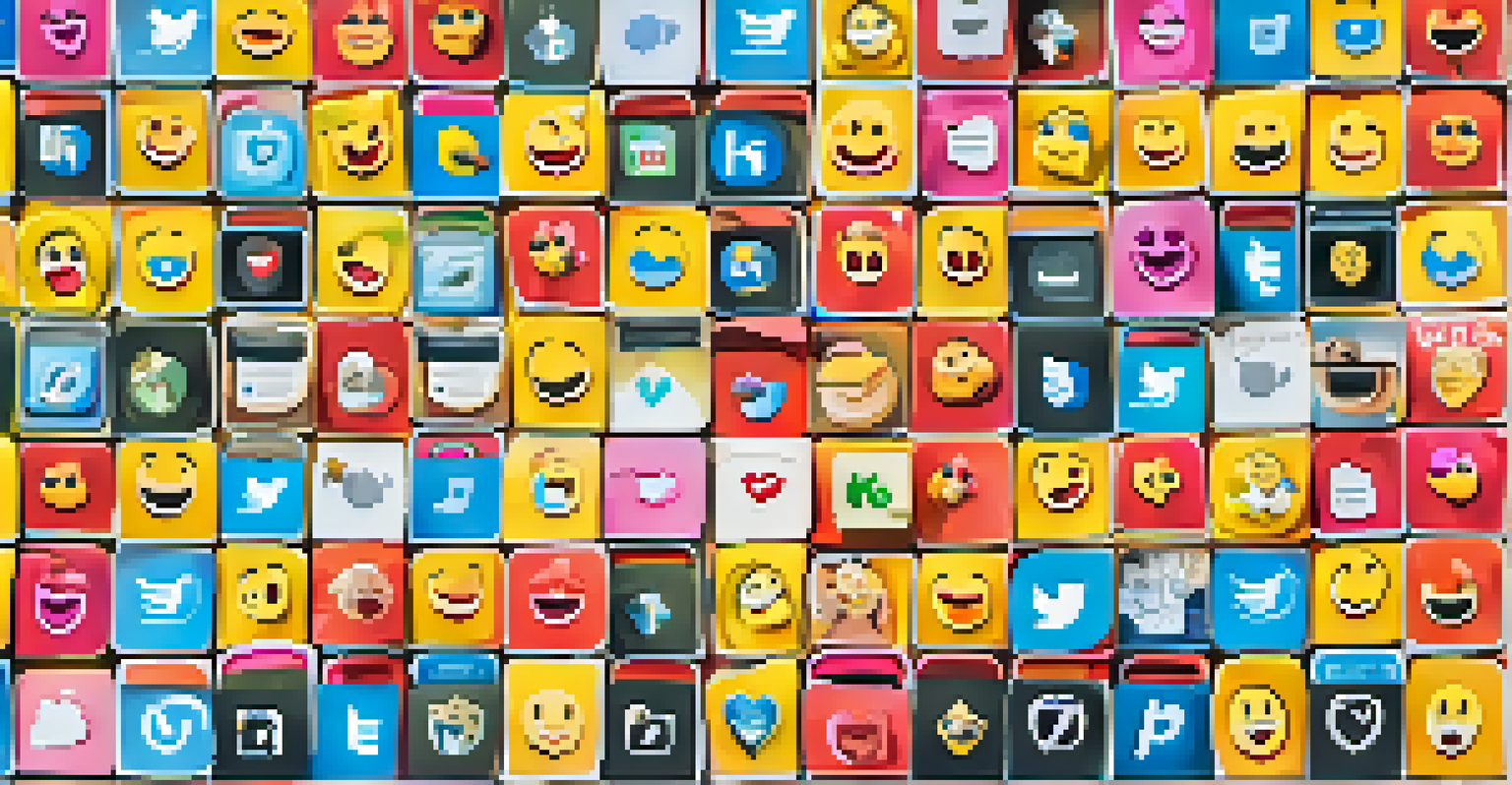A colorful digital collage of social media icons and positive messages promoting kindness in online interactions.