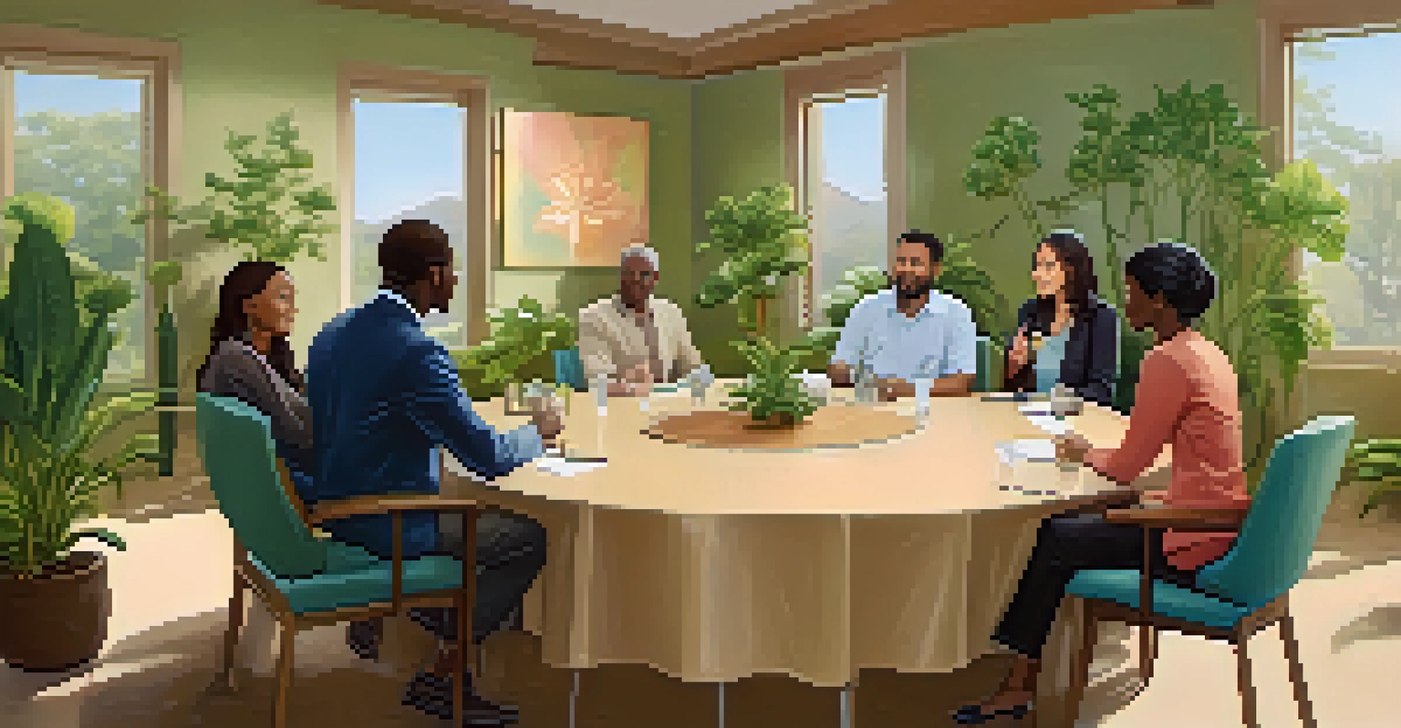 Two parties engaged in dialogue with a mediator in a calming community mediation setting.