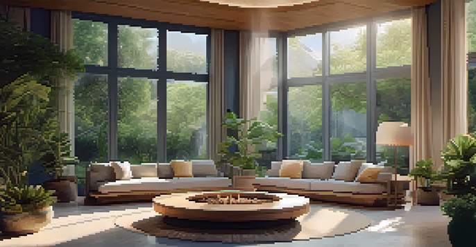 A tranquil indoor gathering space with soft lighting, comfortable seating in a circle, and plants, creating a peaceful atmosphere for spiritual discussions.
