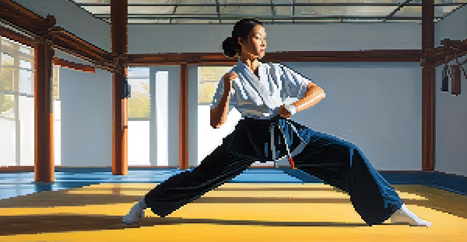 A confident woman practicing self-defense techniques, showcasing determination in a training environment.