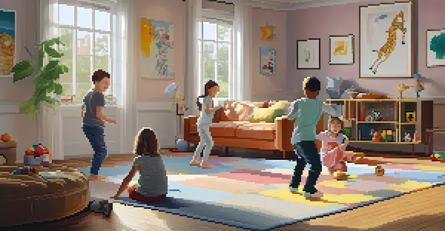 A family engaging in self-defense practice at home, showing a supportive and fun learning environment.