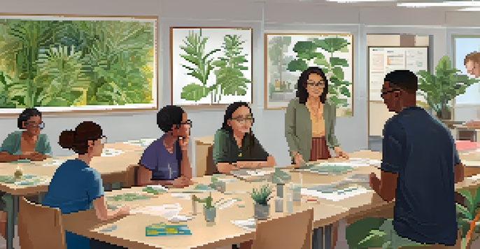 A diverse group of adults in a classroom setting practicing communication skills with an instructor demonstrating active listening techniques.