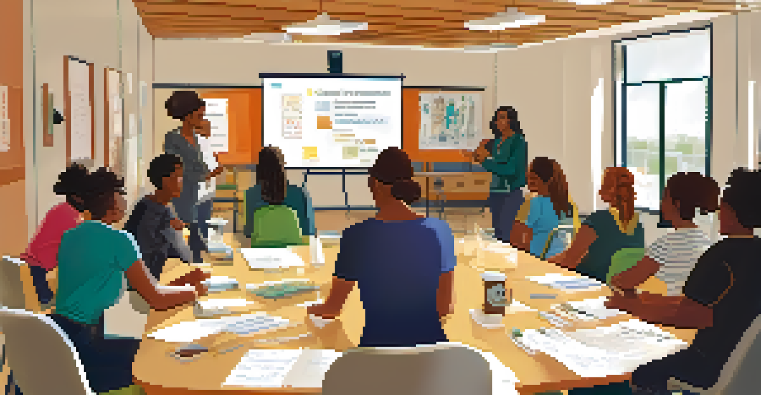 A community workshop on bystander intervention, with a trainer demonstrating techniques and engaged participants in a bright room.