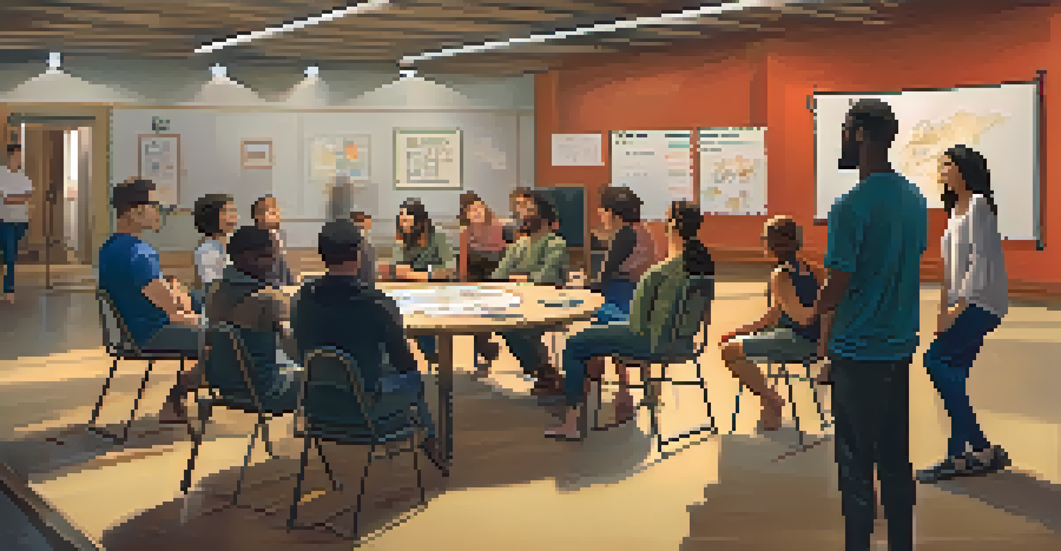 A self-defense workshop in a cozy room with participants seated in a circle, listening to an instructor leading a discussion on trust and empowerment.