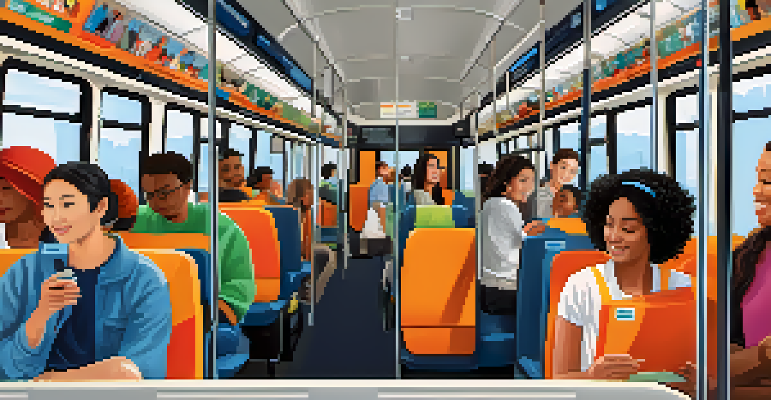 An educational poster in a public transport vehicle promoting personal space and cultural sensitivity among diverse passengers.