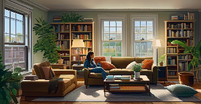 A cozy shared living room where roommates are having a discussion about safety, with warm lighting and comfortable furniture.