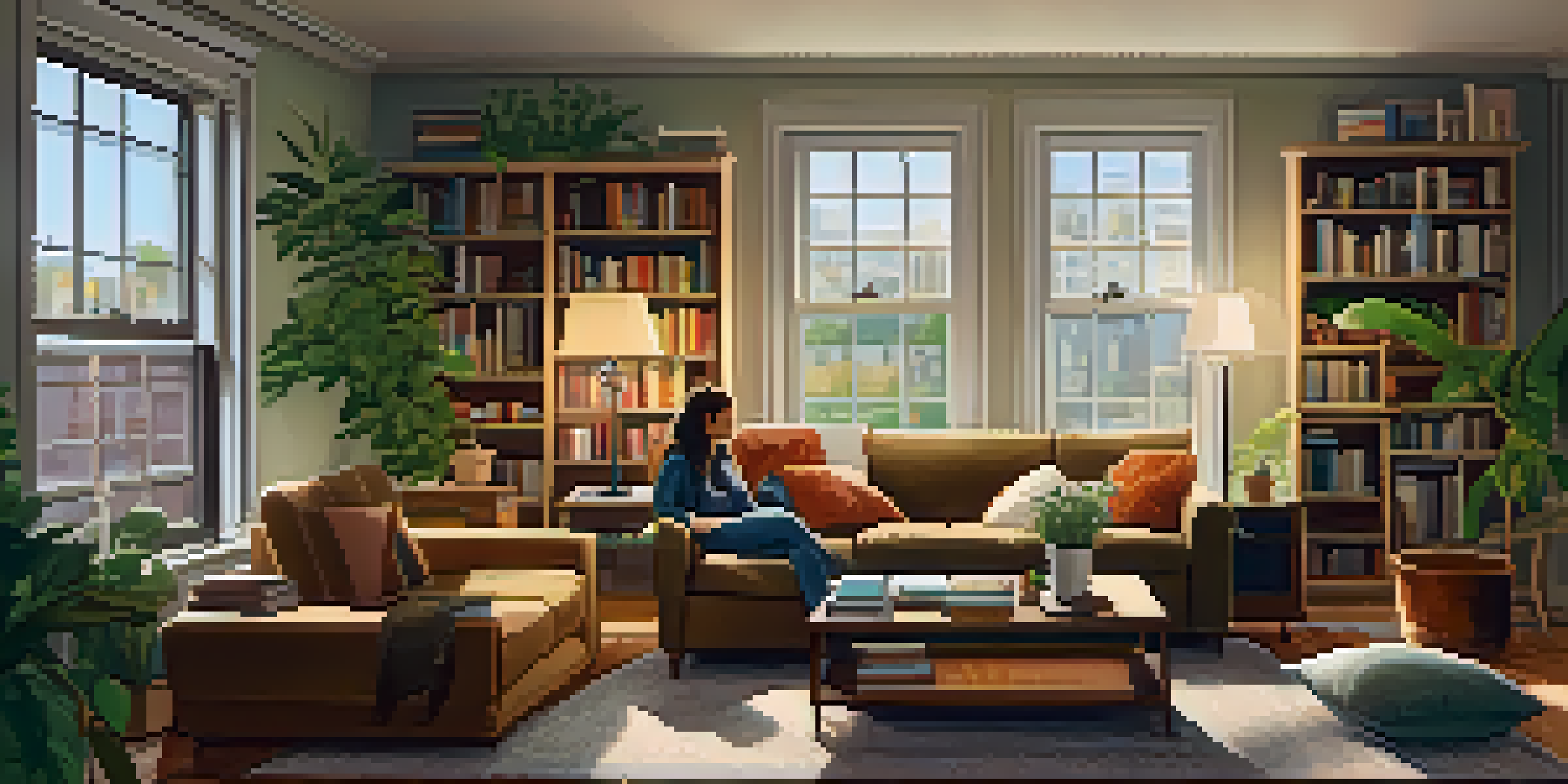 A cozy shared living room where roommates are having a discussion about safety, with warm lighting and comfortable furniture.