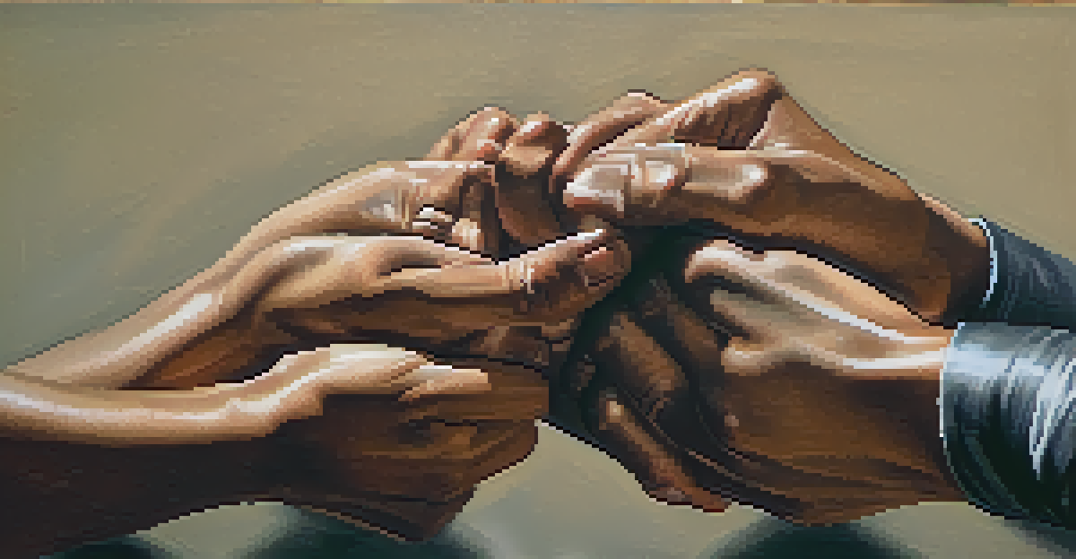 A close-up of diverse hands practicing self-defense techniques, showcasing strength and determination in a dramatic lighting setting.