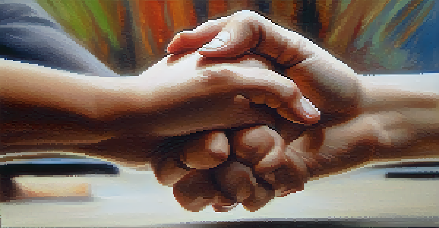 Close-up of hands demonstrating Nonviolent Communication techniques, symbolizing connection and understanding in a serene environment.
