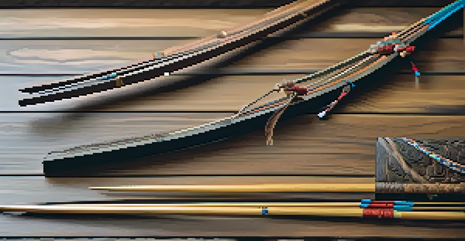 A close-up of a traditional Mongolian bow and arrows on a wooden table, illuminated by soft natural light.